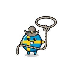 the sweden flag cowboy with lasso rope
