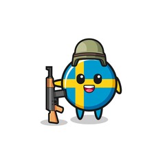 cute sweden flag mascot as a soldier