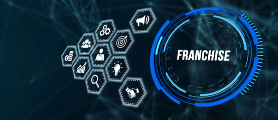 Obraz premium Internet, business, Technology and network concept. Franchise concept. 3d illustration.