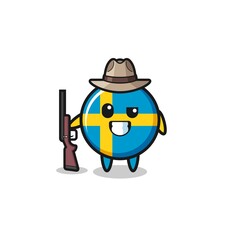 sweden flag hunter mascot holding a gun