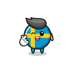 sweden flag character doing Korean finger heart