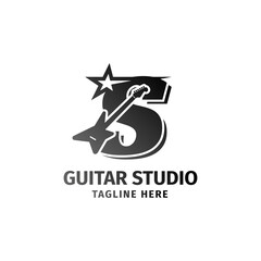 letter S electric guitar and star decoration vector logo design element