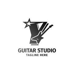 letter Y electric guitar and star decoration vector logo design element