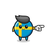 sweden flag mascot with pointing right gesture