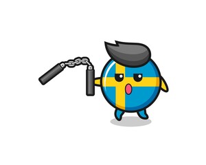 cartoon of sweden flag using nunchaku