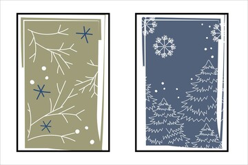 Set of windy winter simple cards from fir branches, decorative background