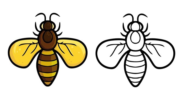 Vector illustration of cute bee on the white background. Black outline cartoon design. For coloring book, children game, education activity, drawing pastime, preschool painting task.