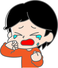 涙を拭うショートカットヘアーの女性