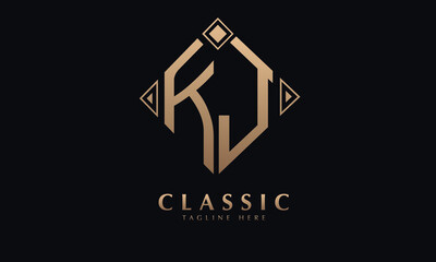 Alphabet KJ or JK diamond illustration monogram vector logo template