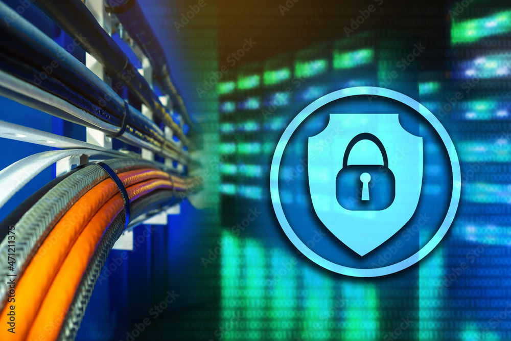 Poster network connection security. data leakage protection concept. server security. server protection fro