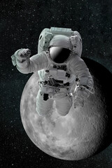 Astronaut in outer open space over the planet .Stars provide the background.erforming a space above...
