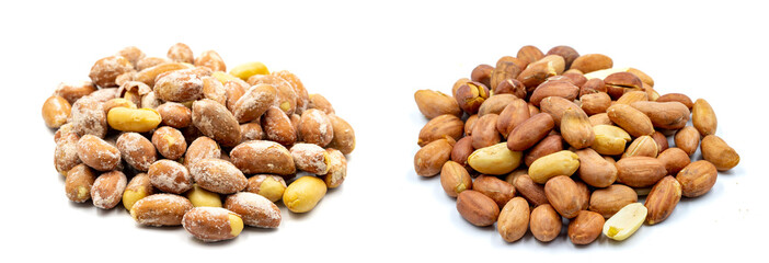 Salted peanuts isolated on white background. Snack fresh peanuts. close up
