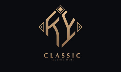 Alphabet KY or YK diamond illustration monogram vector logo template