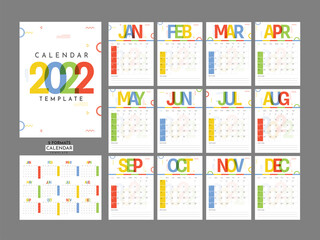 Complete Set Of 2022 Yearly Calendar Design In Two Formats.