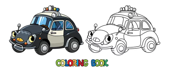 Stickers pour porte Course de voitures Funny small retro police car coloring book