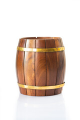 Wooden barrel on white background