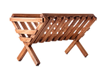 Wooden manger on white background