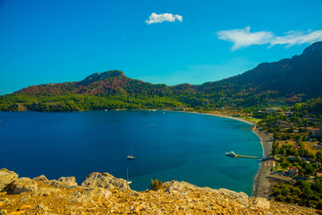 Obraz premium KUMLUBUK, TURKEY: View over Kumlubuk bay on Bozburun peninsula