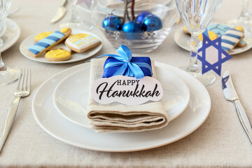Beautiful table setting for Hanukkah celebration