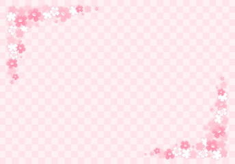 イラスト素材: 桜柄のフレーム　市松模様の淡いピンクがバック
