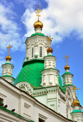 Fototapeta na wymiar Domes of the Intercession Cathedral in Krasnoyarsk