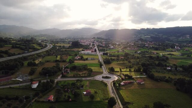 Sustainable green community town Asturias Spain aerial