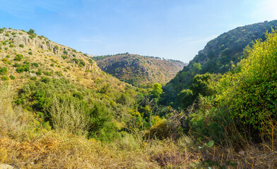 Fototapeta na wymiar Mountains and valleys landscape in the Amud Stream Nature Reserve
