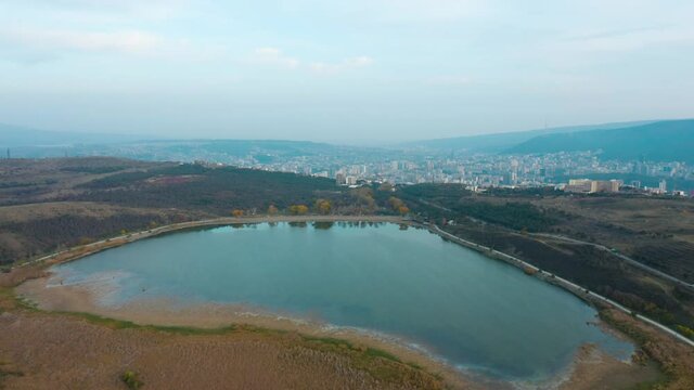 Aerial View Of Lisi Lake Overlooking City Of Tbilisi In Georgia. - ascend