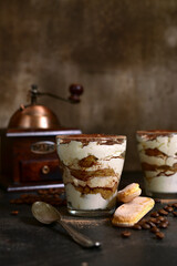 Tiramisu - traditional italian coffee dessert from mascarpone cheese and biscuit.