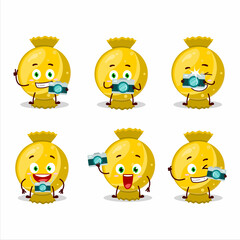 Photographer profession emoticon with yellow candy wrap cartoon character