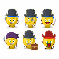 Cartoon character of yellow candy wrap with various pirates emoticons