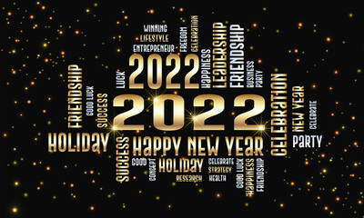 2022 Happy new year vector text word cloud design template. Creative word cloud typography vector illustration.
