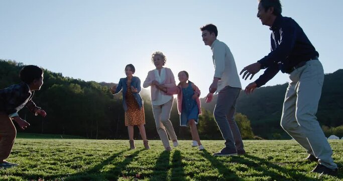 Happy family having fun outdoors,4K