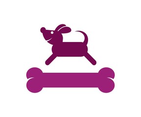 The stylized image of a running dog and bone. Silhouette.