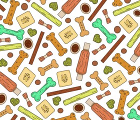 Dog food and snacks. Template Multicolored image.