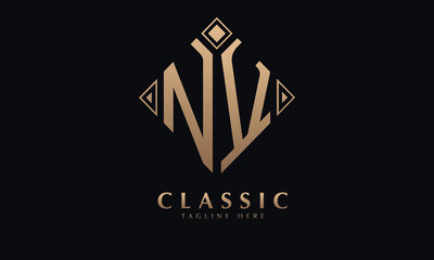 Alphabet NV or VN diamond illustration monogram vector logo template