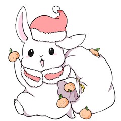 クリスマスオレンジを届けるウサギ
