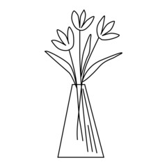 Vase with Flowers. Stylized vector illustration for postcards, notebooks, stickers, design. Doodle style hand-drawn by an outline.