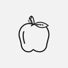 vector fruit black and white apple with fresh leaves