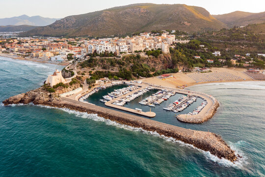 Aerial view of Sperlonga, a village on the sea in Latin