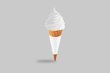 Blank white ice cream cone mockup template isolated on a grey background. 3d rendering.
