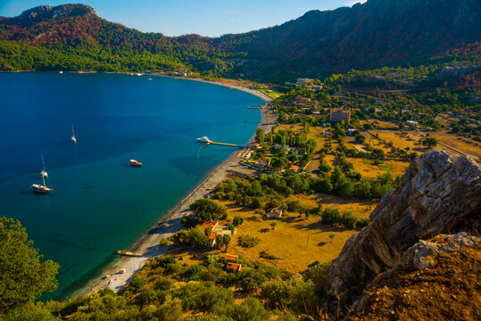 KUMLUBUK, TURKEY: View over Kumlubuk bay on Bozburun peninsula