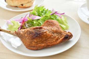 Duck Confit with mushroom soup
