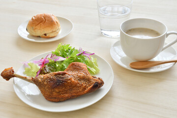 Duck Confit with mushroom soup
