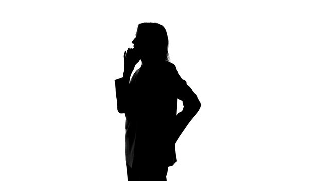 Photo of talking on phone woman's silhouette on isolated white background