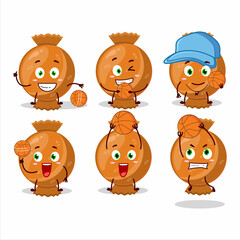 Talented orange candy wrap cartoon character as a basketball athlete