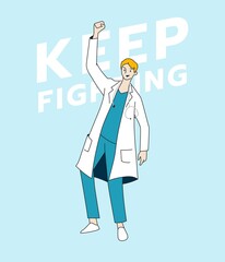 Male doctor or medical staff characters cheer up. Healthcare and medical concept. Hand draw style. Vector illustration.