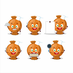 Cartoon character of orange candy wrap with various chef emoticons