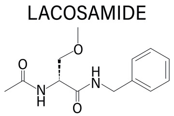 Lacosamide anticonvulsant drug molecule. Skeletal formula.	