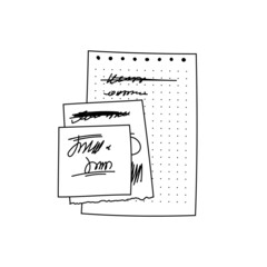 Doodle paper sheet with polka dots from a notepad with a spiral isolated. Hand-drawn square memo pages and torn from a notepad. Simple scribbled sheets for reminders. Vector memo with abstract text.